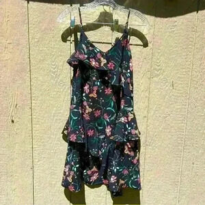 Cece Desert Bloom Black Ruffle Detail Front Mini Dress Size XS